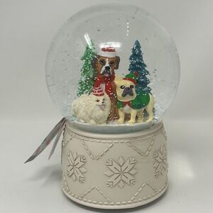 Sincerely Santa Musical Snow Globe Boxer French Bulldog Pomeranian NWT Water Dog